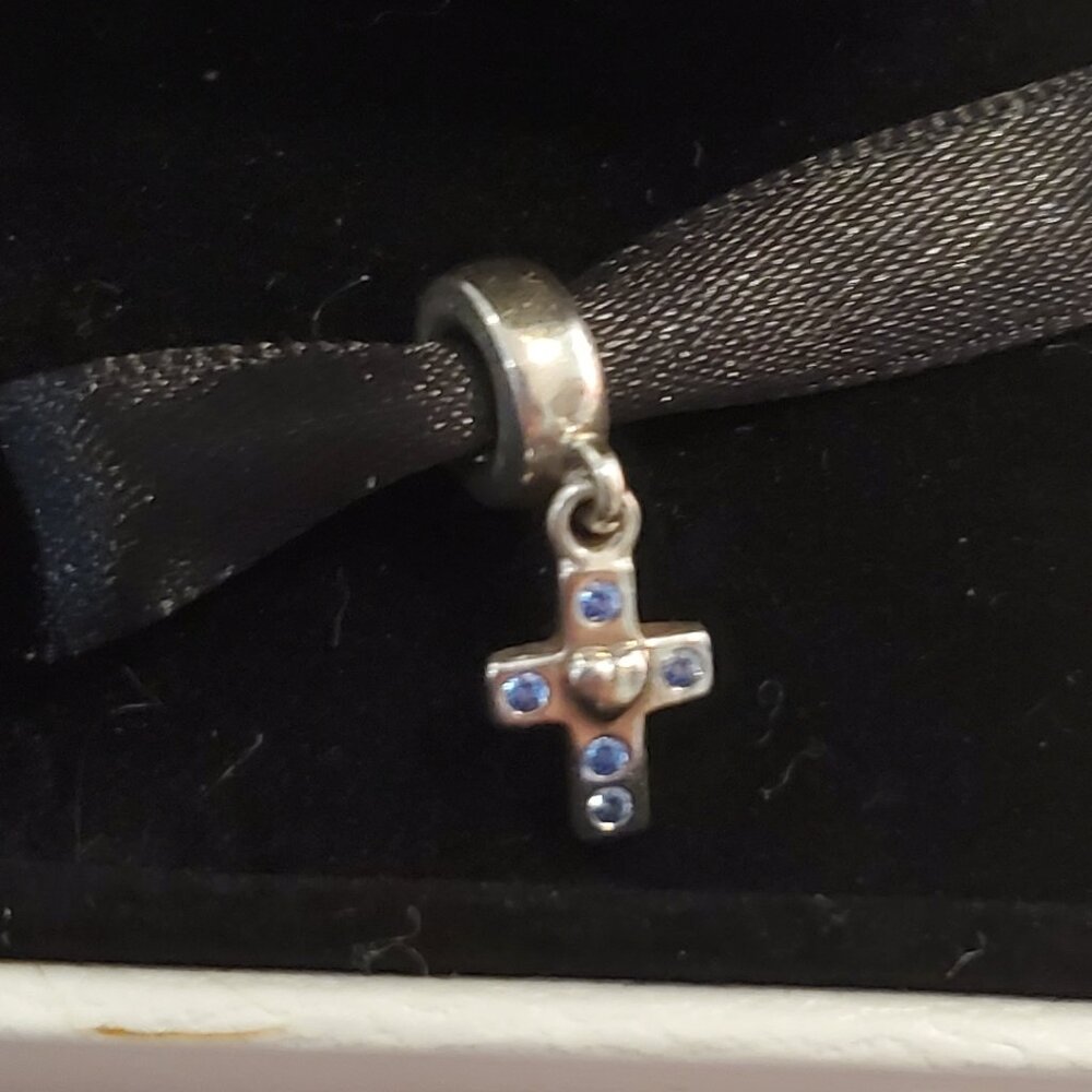 Pandora blue pave cross silver charm